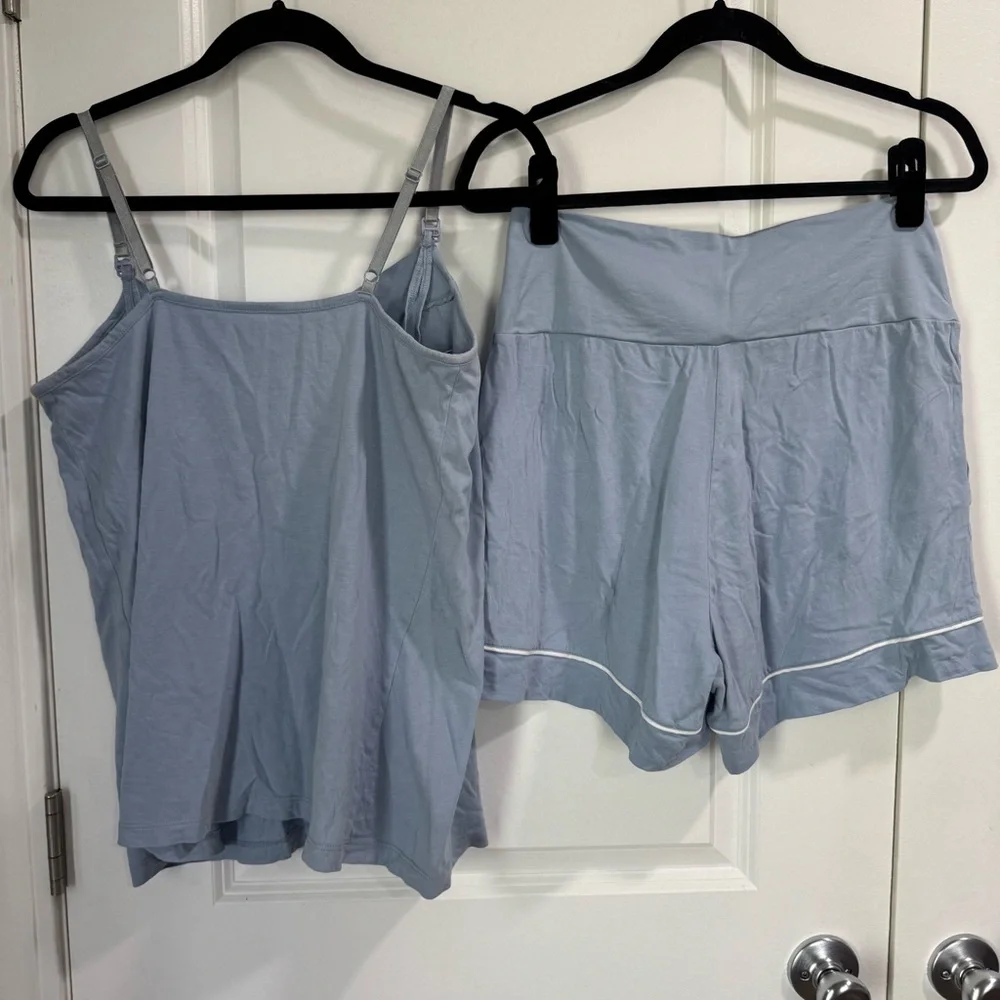 Petite Plume Basics Maternity Nursing Pima Cotton Pajama Set Periwinkle Blue M - Picture 11 of 13